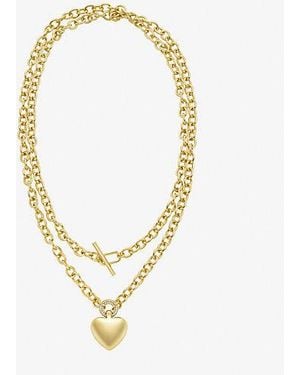 Michael Kors Mk Pavé Puffy Heart Pendant Necklace - Metallic