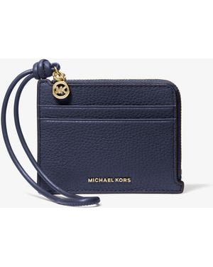 Michael Kors Mk Jet Set Small Pebbled Leather Card Case Wristlet - Blue