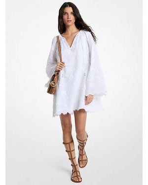Michael Kors Mk Floral Embroidered Cotton Voile Dress - White