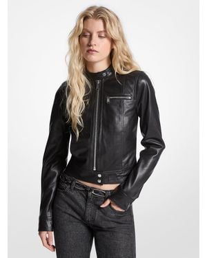 MICHAEL Michael Kors Zip Front Leather Jacket - Black