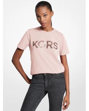 Michael Kors Sequined Logo Cotton T-Shirt - Red