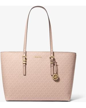 Michael Kors Quinn Large Signature Logo And Leather Tote Bag - Natural