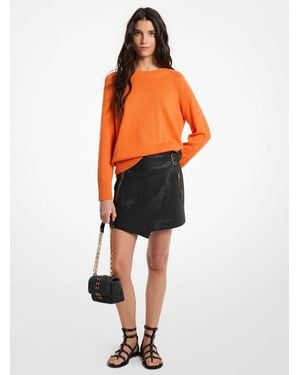 Michael Kors Mk Textured Leather Wrap Skirt - Orange
