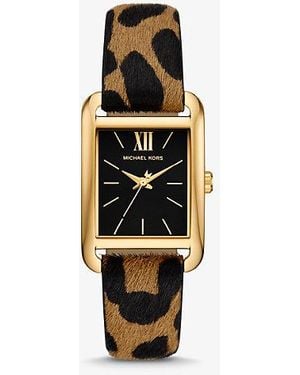 Michael Kors Monroe-Tone And Leopard Print Calf Hair Watch - Brown