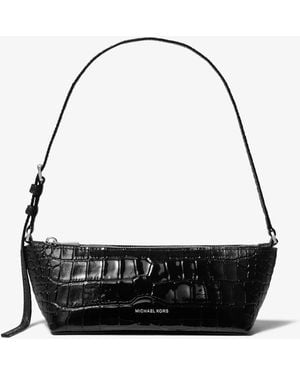 MICHAEL Michael Kors Mk Laila Small Crocodile-Embossed Leather Pochette - Black