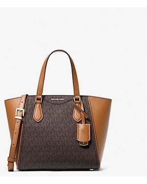 Michael Kors Taryn Small Signature Logo And Leather Convertible Crossbody Bag - Brown