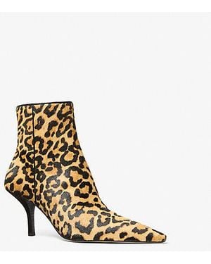 Michael Kors Selina Leopard Print Calf Hair Ankle Boot - White