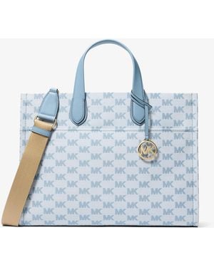 Michael Kors Outlet Mk Gigi Large Logo Jacquard Large Tote Bag - Blue