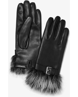 MICHAEL Michael Kors Michael Kors Faux Fur Cuff Leather Gloves - Black