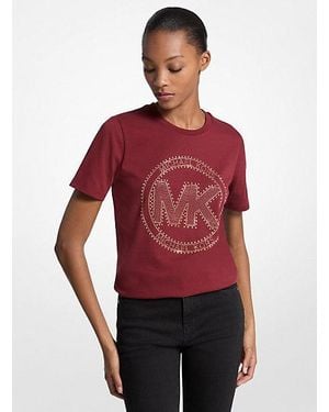 Michael Kors Studded Logo Charm Organic Cotton Jersey T-Shirt - Red