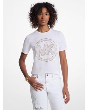 Michael Kors Outlet Mk Studded Logo Charm Organic Cotton Jersey T-Shirt - White
