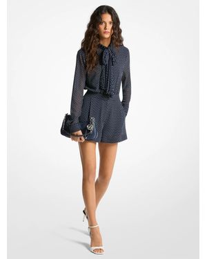 MICHAEL Michael Kors Michael Kors Polka Dot Printed Georgette Tie-Neck Romper - Blue