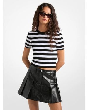 MICHAEL Michael Kors Mk Striped Ribbed Stretch Knit Shirt - White