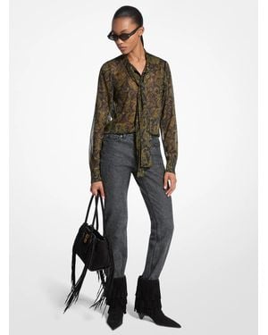 MICHAEL Michael Kors Mk Metallic Paisley Print Tie-Front Georgette Blouse - White