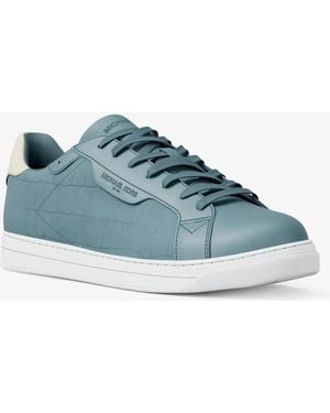 Michael Kors Mk Keating Crocodile Embossed Suede And Leather Trainers - Blue