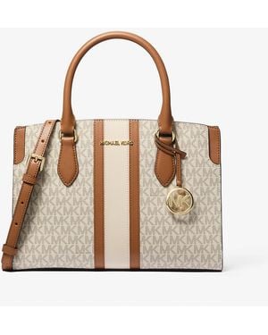 MICHAEL Michael Kors Mk Becca Medium Signature Logo Stripe Satchel - Natural