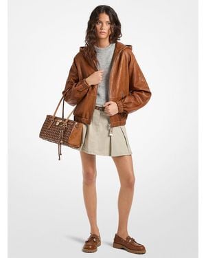 MICHAEL Michael Kors Mk Textured Leather Hooded Jacket - Brown