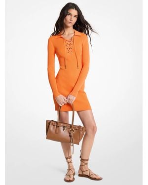 MICHAEL Michael Kors Mk Stretch Knit Lace-Up Polo Dress - Orange
