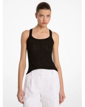 Michael Kors Mk Ribbed Superfine Linen And Cotton Blend Vest - Black