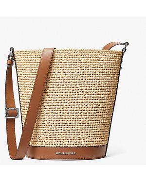 Michael Kors Mk Townsend Medium Straw Bucket Messenger - Natural