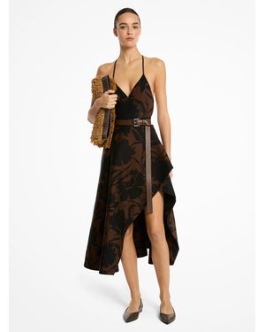Michael Kors Mk Floral Chiné Cotton And Silk Jacquard Asymmetric Skirt - Black