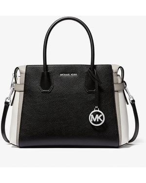 Michael Kors Outlet Mk Mercer Medium Color-Block Belted Satchel - Black