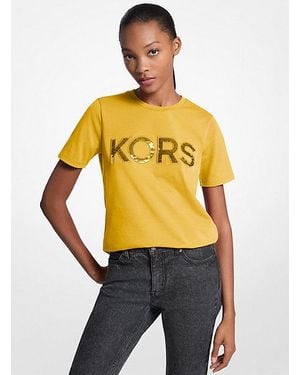 Michael Kors Sequined Logo Cotton T-Shirt - Yellow
