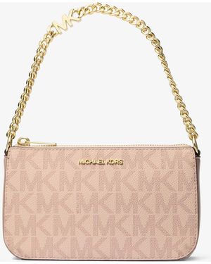 Michael Kors Outlet Mk Jet Set Small Signature Logo Chain Pochette - Natural