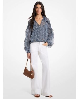 MICHAEL Michael Kors Mk Ruffled Metallic Floral Georgette Blouse - Blue
