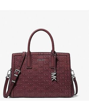 Michael Kors Laila Medium Logo Embossed Burnished Leather Satchel - Purple