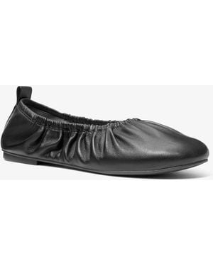 MICHAEL Michael Kors Michael Kors Bri Ruched Leather Ballet Flat - Black
