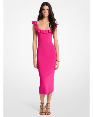 MICHAEL Michael Kors Mkvestido Midi De Viscosa Elástica Con Volantes - Rosa