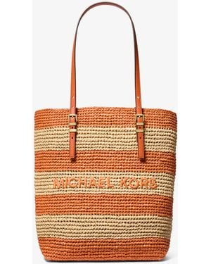 MICHAEL Michael Kors Mk Quinn Large Hand-Crocheted Straw Tote Bag - Orange