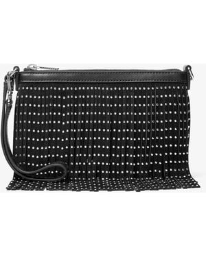 Michael Kors Jet Set Travel Small Studded Fringed Polyester Microsuede Wristlet - Black