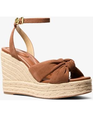 Michael Kors Outlet Mk Elena Suede Wedge Sandal - White