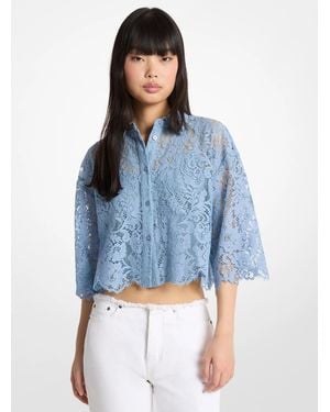 MICHAEL Michael Kors Mk Corded Floral Lace Cropped Blouse - Blue