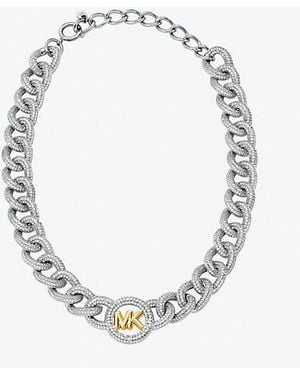 Michael Kors Pavé Logo Curb-Link Necklace - Metallic