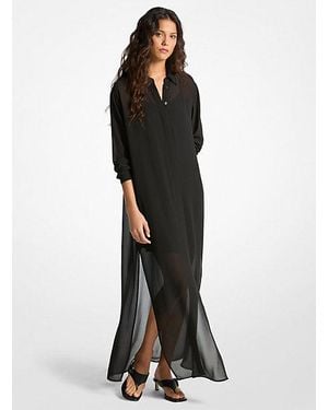 Michael Kors Mk Georgette Belted Shirtdress - Black