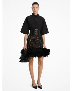 Michael Kors Michael Kors Hand-Embroidered Floral Lace And Fringe Skirt - Black