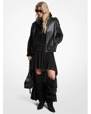 MICHAEL Michael Kors Oversized Leather Blouson Jacket - Black