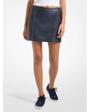 MICHAEL Michael Kors Mk Contrast-Trim Leather Mini Skirt - Blue