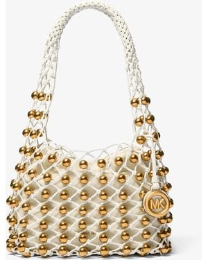 Michael Kors Limited-Edition Gwen Small Studded Hand-Woven Leather Hobo Shoulder Bag - Metallic