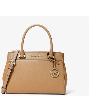 Michael Kors Outlet Mk Gibson Small Saffiano Leather Satchel - Natural