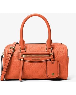 MICHAEL Michael Kors Mk Jet Set Travel Extra-Small Logo Embossed Leather Duffel Crossbody Bag - Red