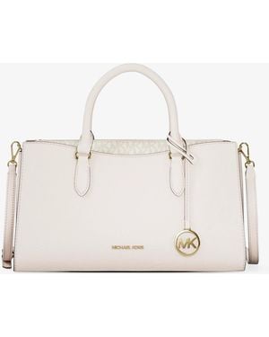 Michael Kors Arden Medium Leather Top-Zip Satchel - Natural