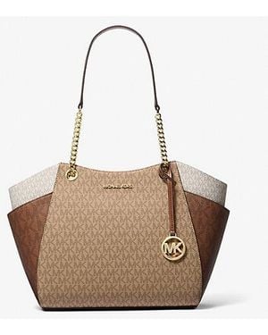 Michael Kors Jet Set Large Color-Block Signature Logo Tote Bag - Natural