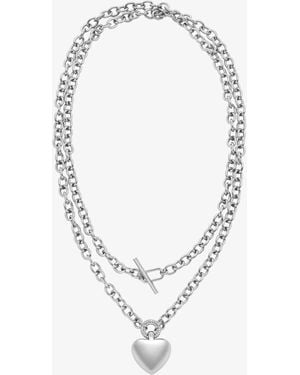 Michael Kors Mk Collana Con Pendente Bombato A Forma Di Cuore Con Pavé - Bianco