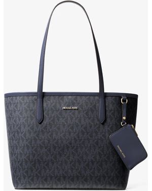Michael Kors Outlet Mk Jet Set Large Signature Logo Tote Bag - Blue
