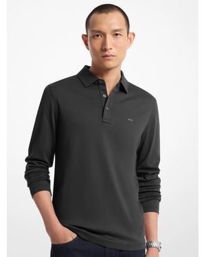 Michael Kors Mk Cotton Long-Sleeve Polo Shirt - Black