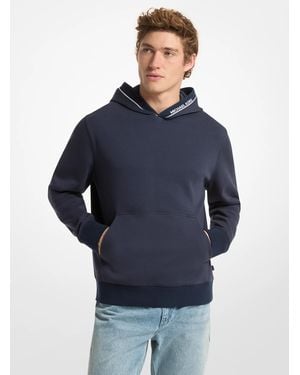 Michael Kors Mk Logo Trim Cotton Blend Hoodie - Blue